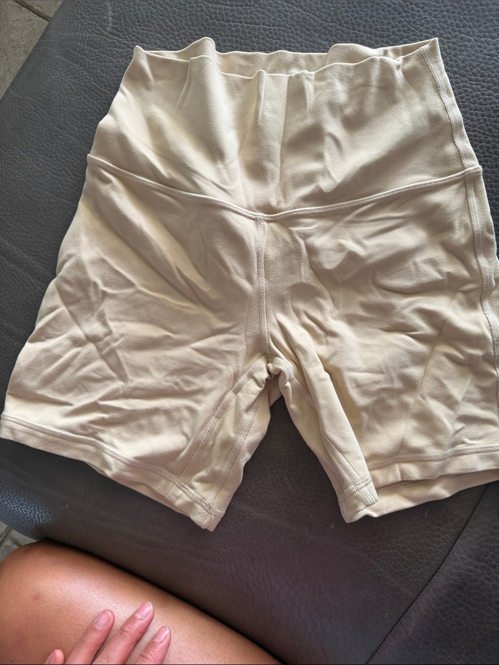 High-Waist Women's Beige Compression Bike Shorts